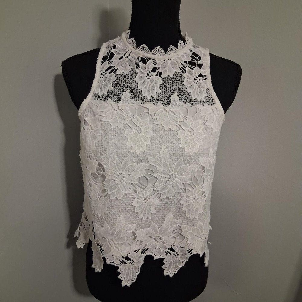 Women's white lace‎ top sleeveless lined mock neck romantic coquette fairy core